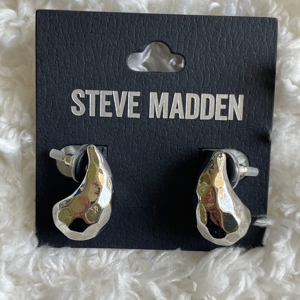 Steve Madden Huggie Silver Post Back Closure Earrings NEW